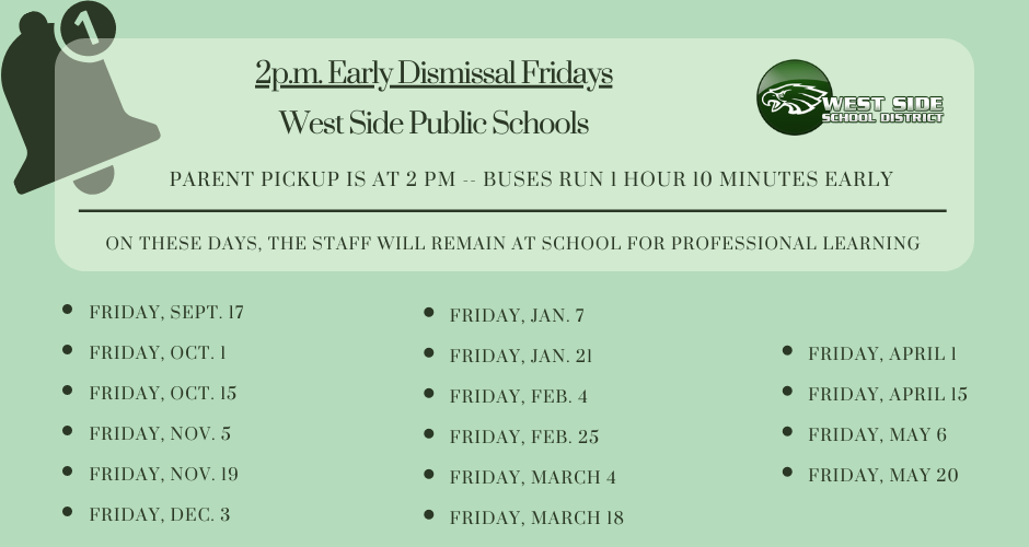School dismisses at 2 p.m. Friday, Oct. 15