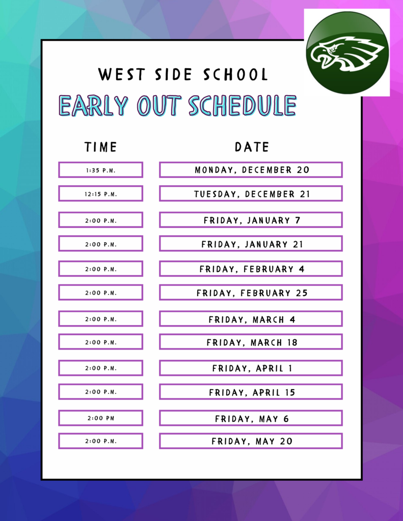 Early Dismissal dates