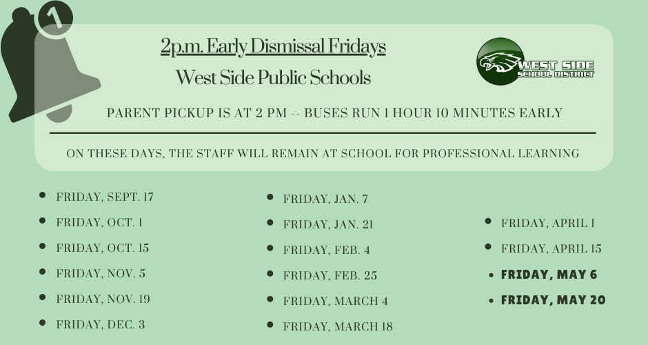 School dismisses at 2 p.m. Friday