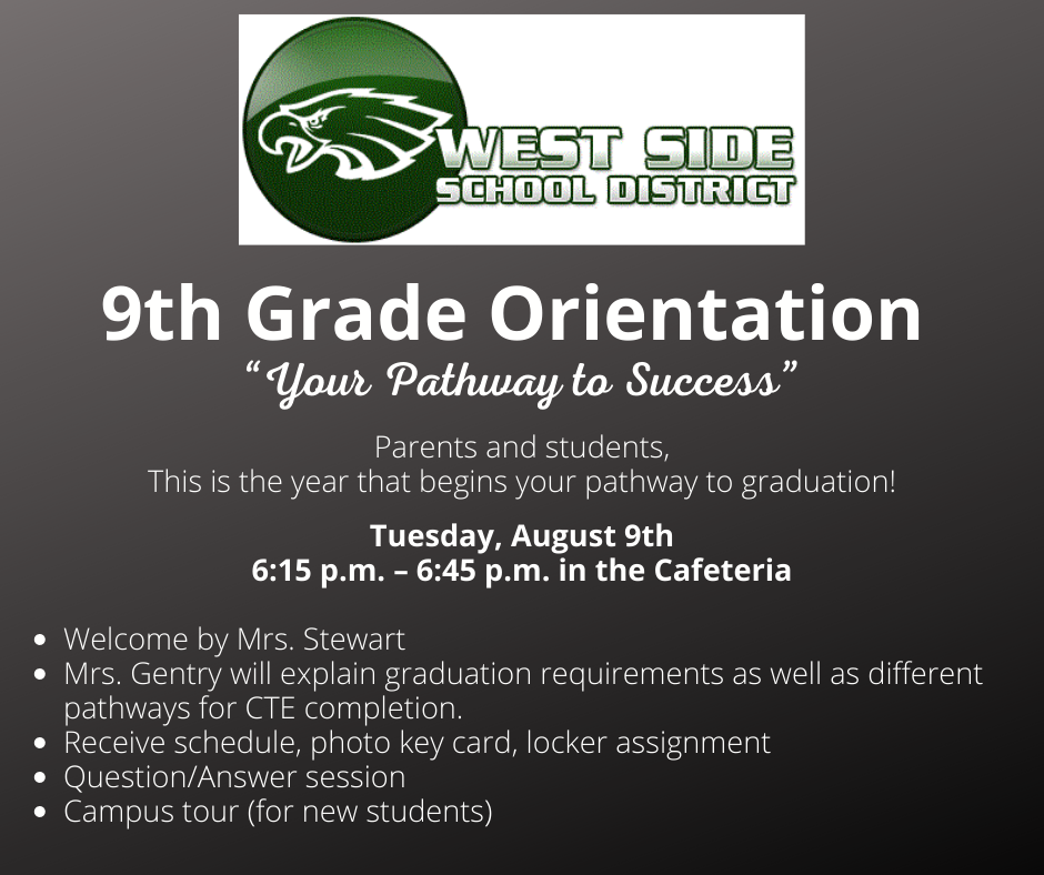 9th grade orientation at 6:15 pm today