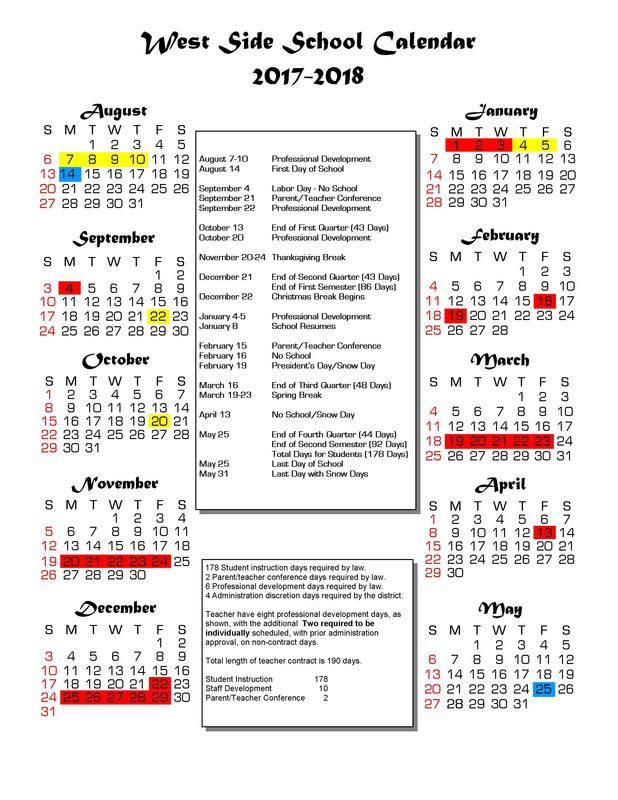 West Side School Calendar 201718 West Side School District